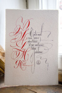 thin pen calligraphy in letterpress
